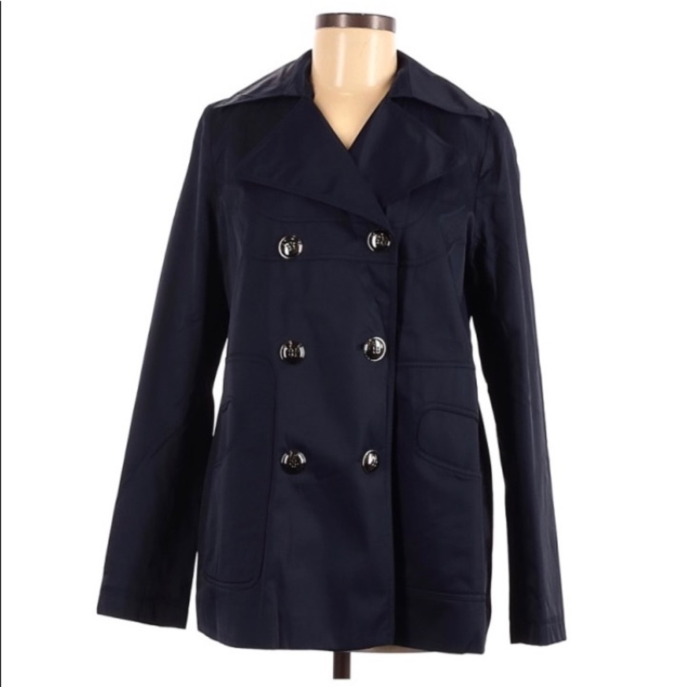 VIA SPIGA Size M navy blue A-line nautical trenchcoat in excellent condition